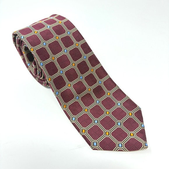 Jos. A. Bank Other - JOS A BANK Heritage‎ Collection Burgundy Silk Geometric Handmade Necktie